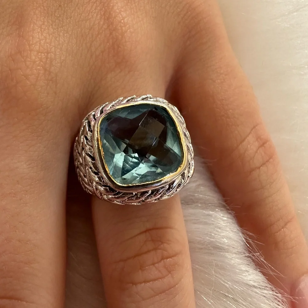 18k GF Blue agua marine Gemstone Ring